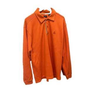 IZOD L burnt orange medium weight 1/4 button sweater with knit detail on sides